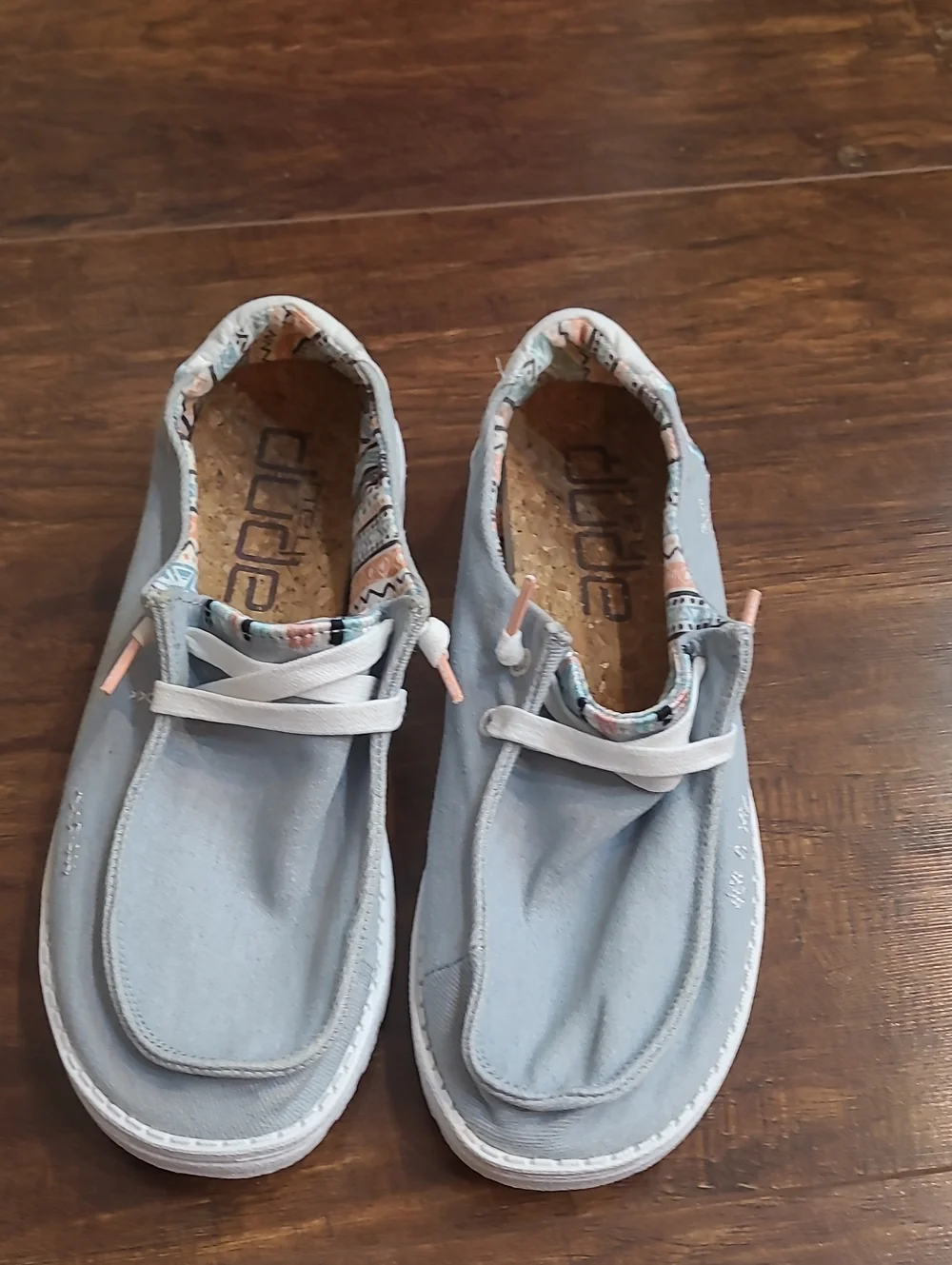 Hey Dude Men's Light Gray Canvas Slip-On Loafers with Patterned Lining Size 9